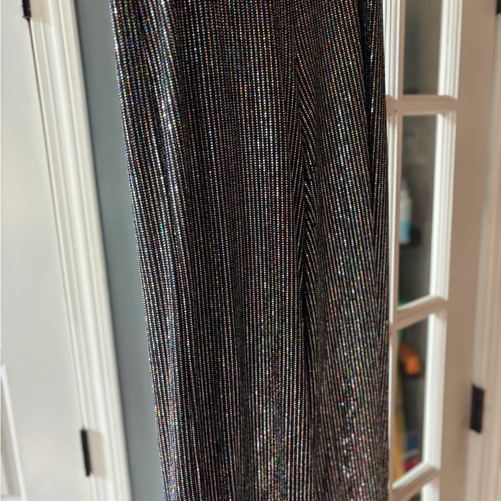 Sparkling Black Metallic Ribbed wide legged pants